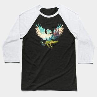 Griffin Silhouette - Fantasy Castle Design Baseball T-Shirt